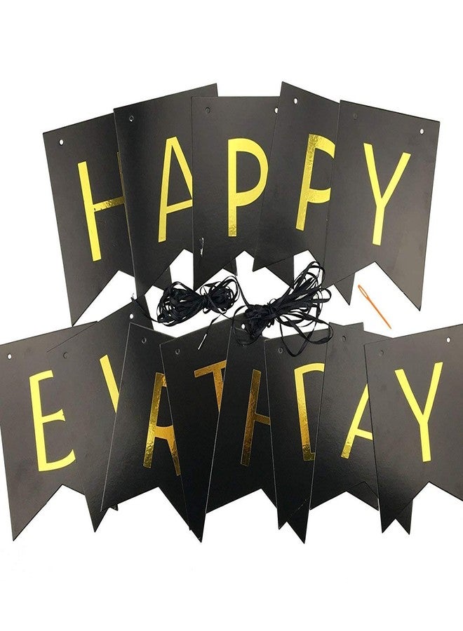 Infispace® Happy Birthday Banner with Shinny Gold Letters (Big Size) (Black) - Image 2